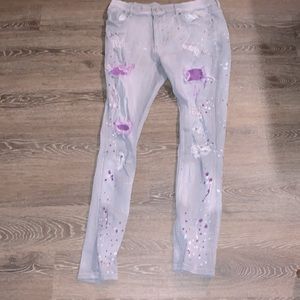 Purple A.H.P pants size 40 designs: Purple and white pant splatters cut up jeans
